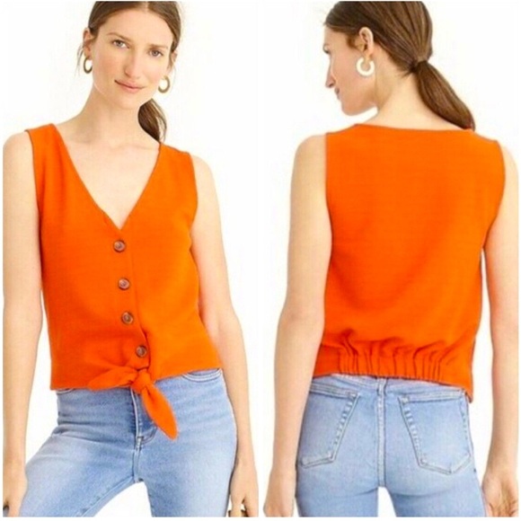 J. Crew Womens Orange Tie Front Button Down Textured Tank Top Sleeveless | XS - Picture 1 of 8